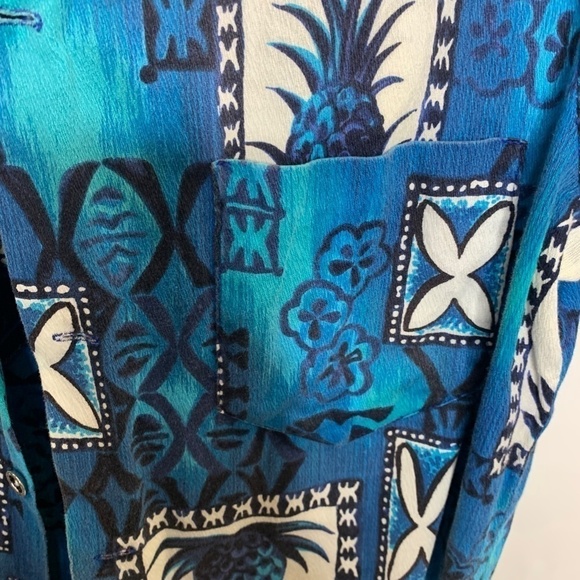 Hukilau Fashions Retro Vintage 70s Hawaiian Shirt ~ Size Small Blue Palm Floral - Picture 7 of 10